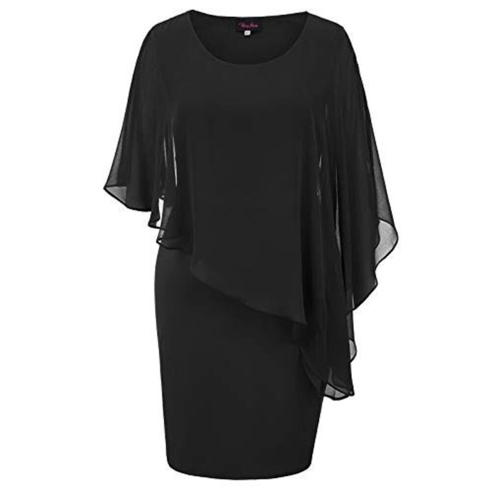 Hanna Nikole Womens Chiffon Ruffle Flattering Dree with Cape Sleeve Bodycon